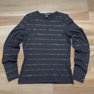 INC International Concepts Black Sweater Long Sleeve Sequin Stripes Sz Medium